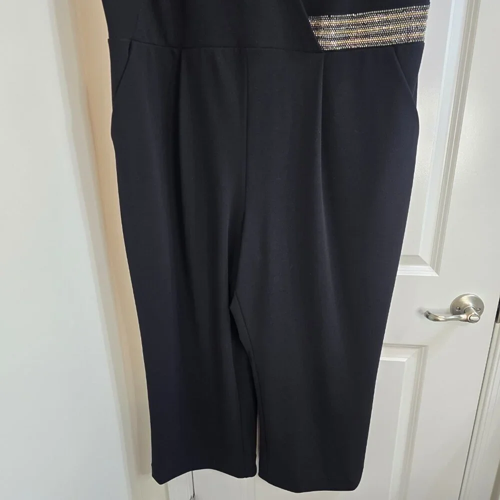 Calvin Klein Pants Jumpsuit - Black with Rhinestone Waist - Picture 5 of 12